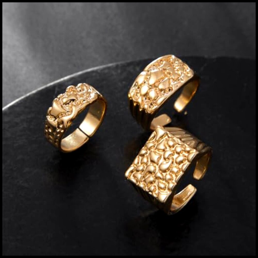Gold Stackable Knuckle Rings Set, Hammered Geomet… - image 7